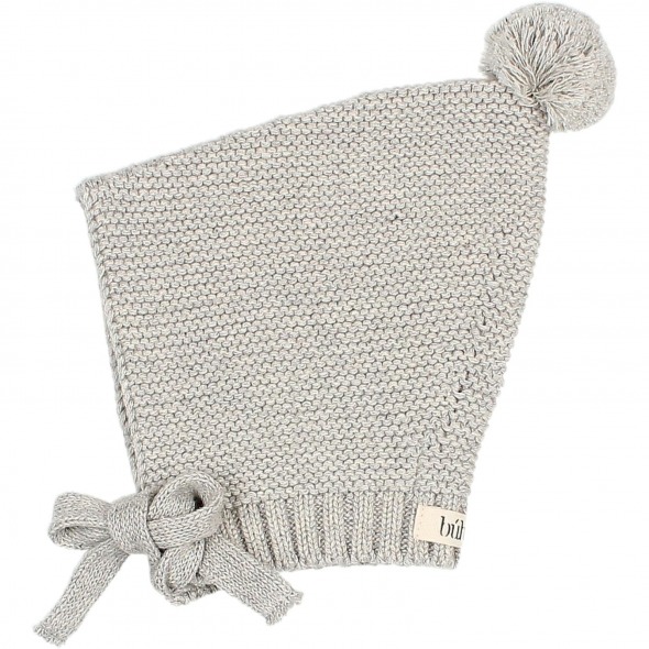 Gorro newborn cotton knit pom pom grey de Buho Bcn