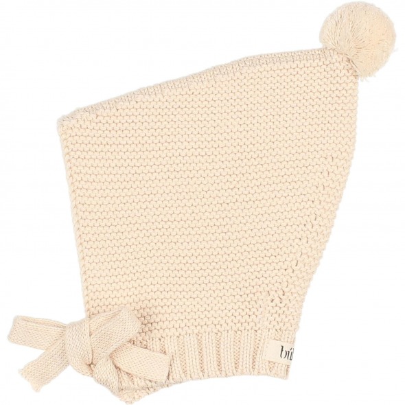 Gorro newborn cotton knit pom pom ecru de Buho Bcn