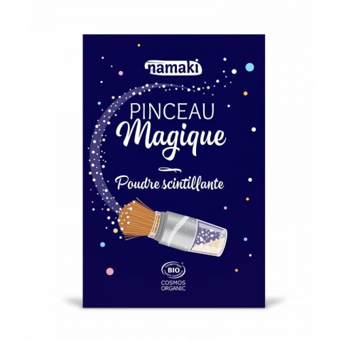 Polvos brillantes plateados y brocha de Namaki cosmetics_1