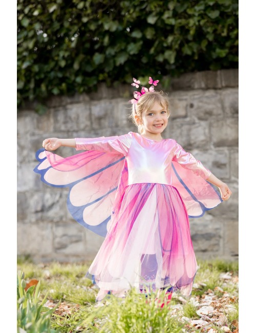 PINK BUTTERFLY TWIRL DRESS WITH WINGS  & HEADBAND, BLUE/PURPLE
