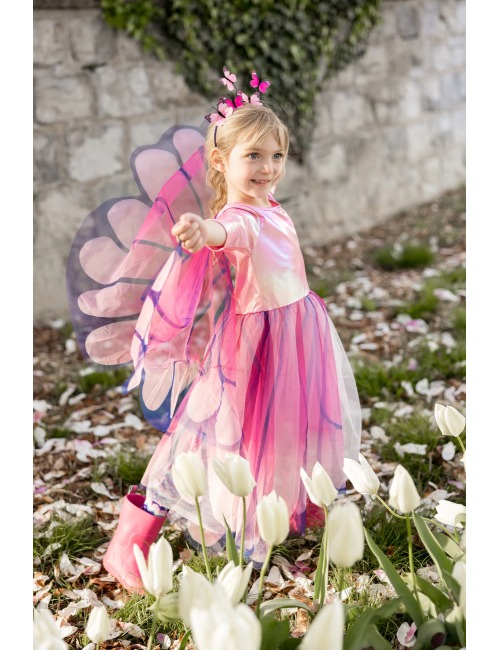 PINK BUTTERFLY TWIRL DRESS WITH WINGS  & HEADBAND, BLUE/PURPLE