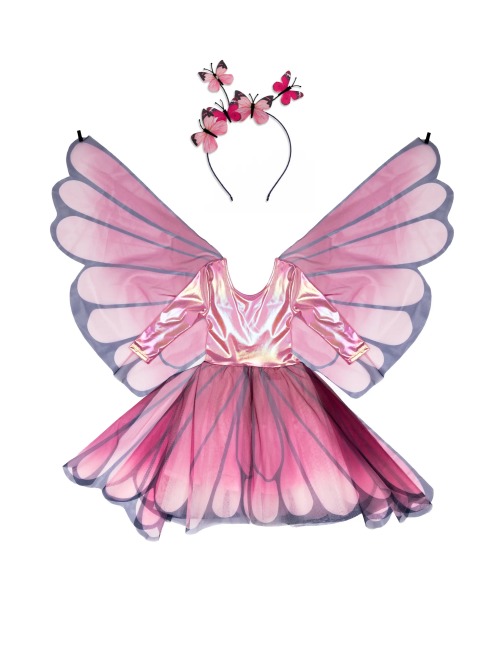 PINK BUTTERFLY TWIRL DRESS WITH WINGS  & HEADBAND, BLUE/PURPLE