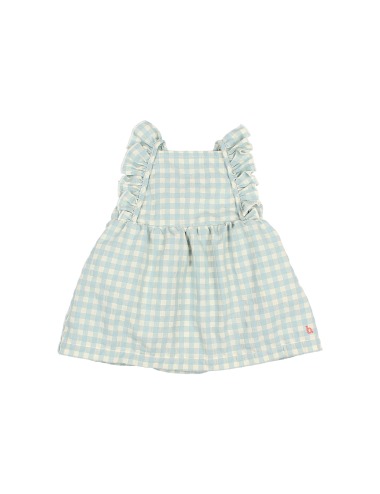 BABY GINHAM AQUA SLEEVELESS DRESS BÚHO