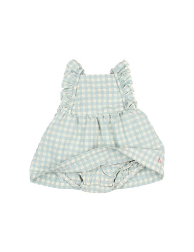 BABY GINHAM AQUA SLEEVELESS DRESS BÚHO