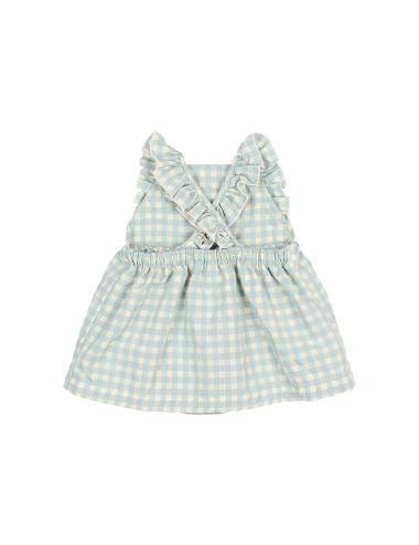 BABY GINHAM AQUA SLEEVELESS DRESS BÚHO