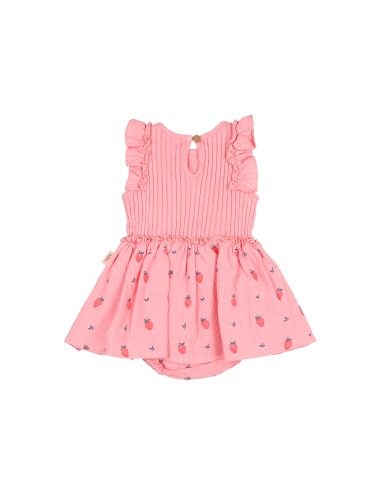 BABY SLEEVELESS COMBI DRESS STRAWBERRY AQUA