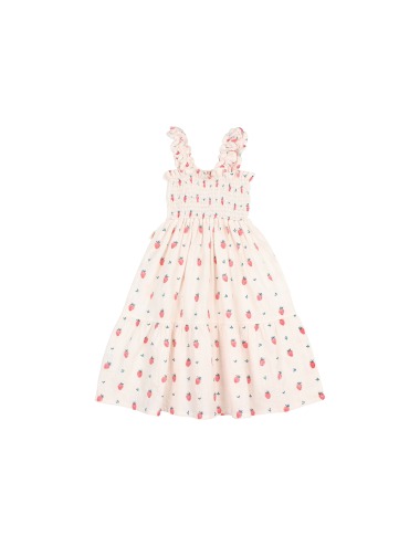 CREAM PINK STRAWBERRY STRAPS DRESS