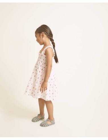 CREAM PINK STRAWBERRY STRAPS DRESS