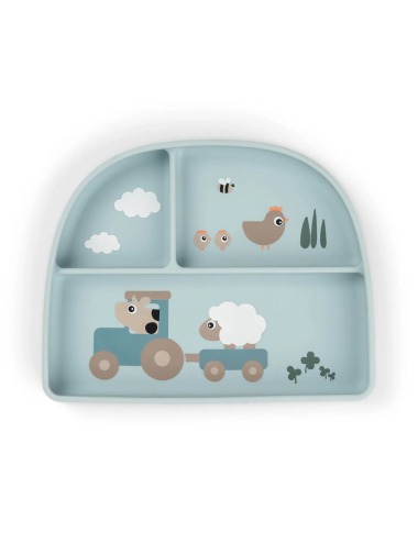 STICK & STAY TINY FARM BLUE PLATE WITH COMPARTMENTS