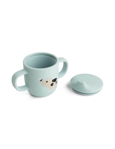SILICONE MUG WITH SPOUT TINY FARM BLUE