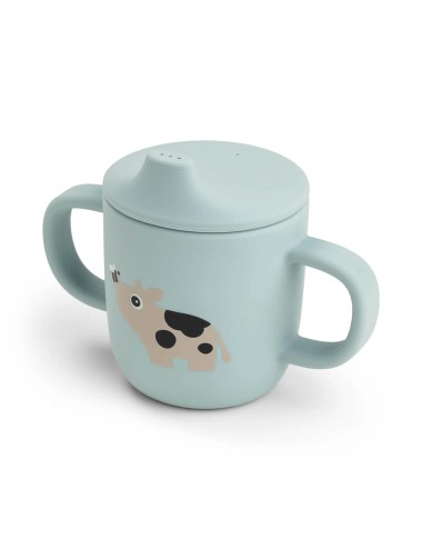 SILICONE MUG WITH SPOUT TINY FARM BLUE
