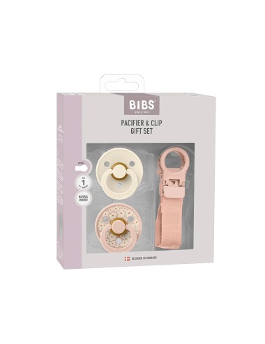 BIBS COLOUR GIFT SET: PACIFIER AND BLUSH CLIP LOOP