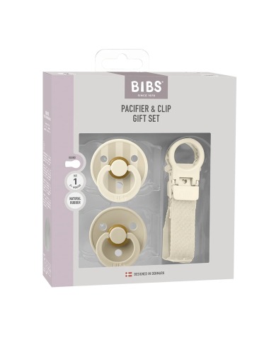 BIBS COLOUR GIFT SET: PACIFIER AND IVORY CLIP LOOP