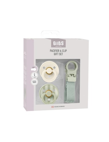 BIBS COLOUR GIFT SET: PACIFIER AND SAGE CLIP LOOP