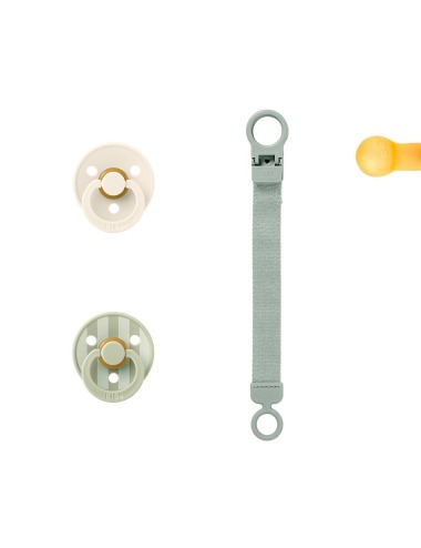 BIBS COLOUR GIFT SET: PACIFIER AND SAGE CLIP LOOP