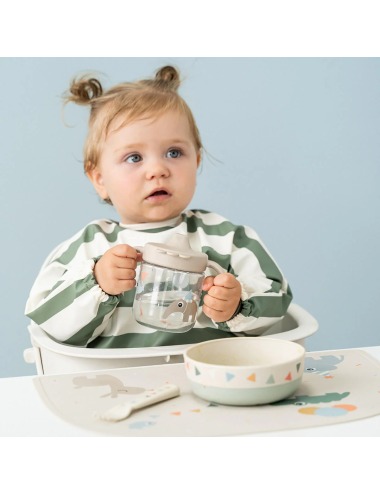 GREEN STRIPED BIB WITH SLEEVES & POCKET DON E BY DEER