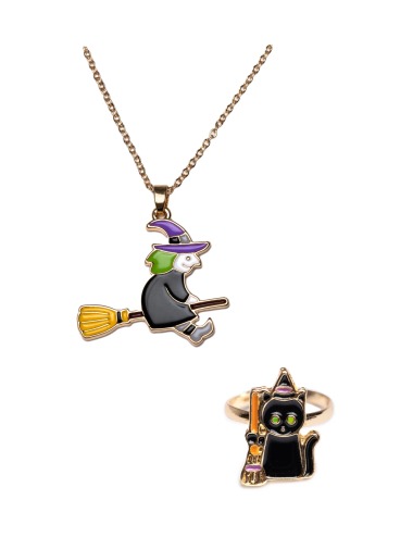 COLLAR Y ANILLO GATO NEGRO Y BRUJA GREAT PRETENDERS