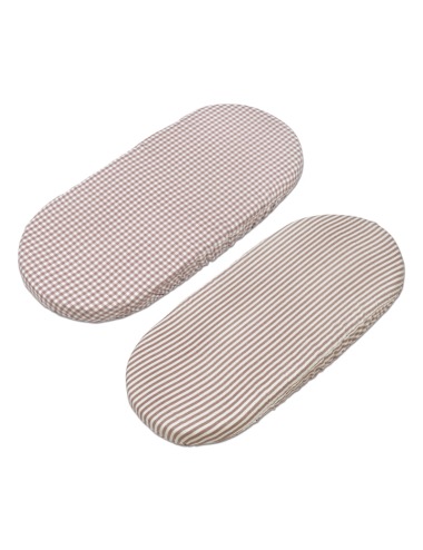 SET OF 2 CUCO PRALINE GINGHAM STRIPED MOKA WALKING MUM FITTED SHEETS